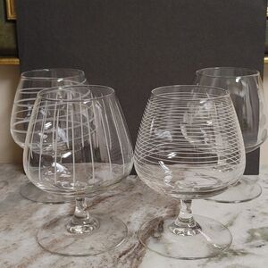 Set of 4 ARC France Etched Glass Snifters